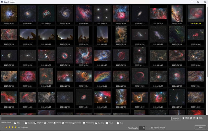 AstroNote2 Thumbnail Search Screen